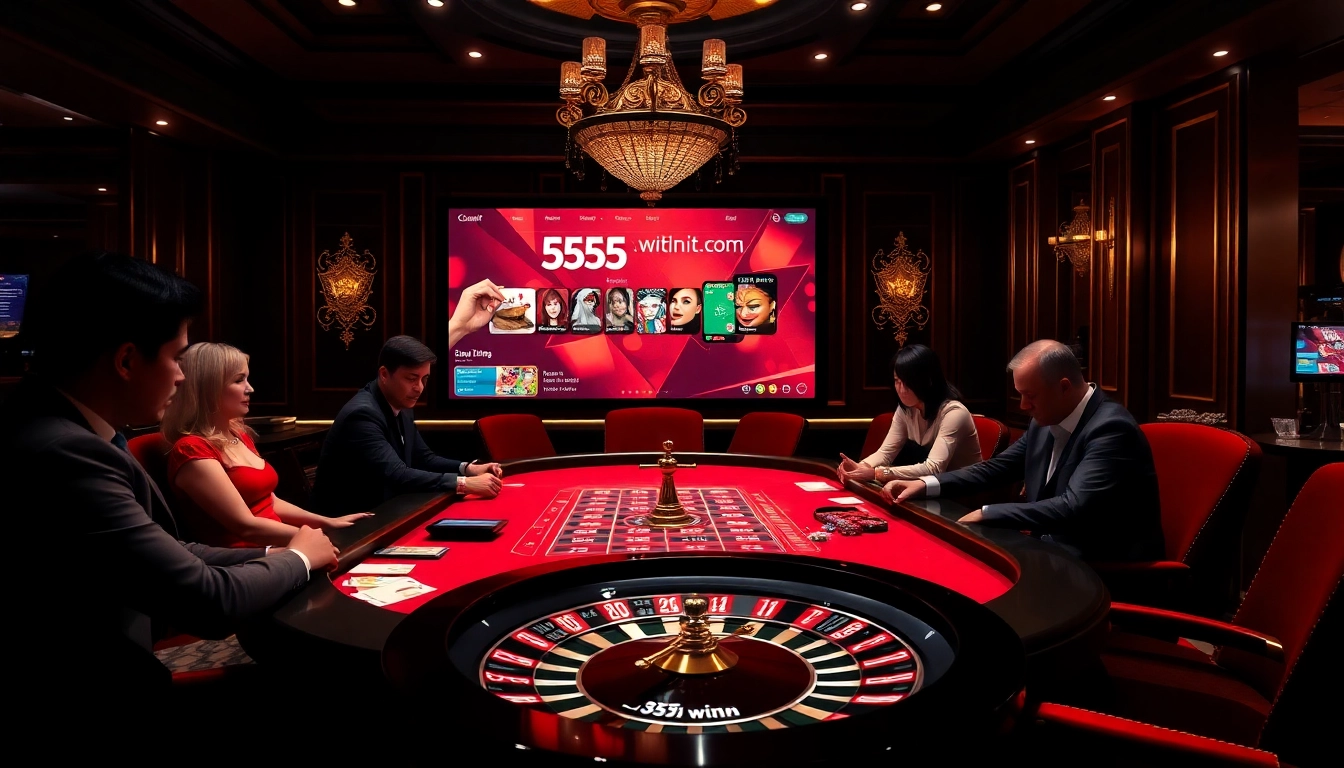 Exciting poker game at 555win1.it.com casino with vibrant chips and cards.