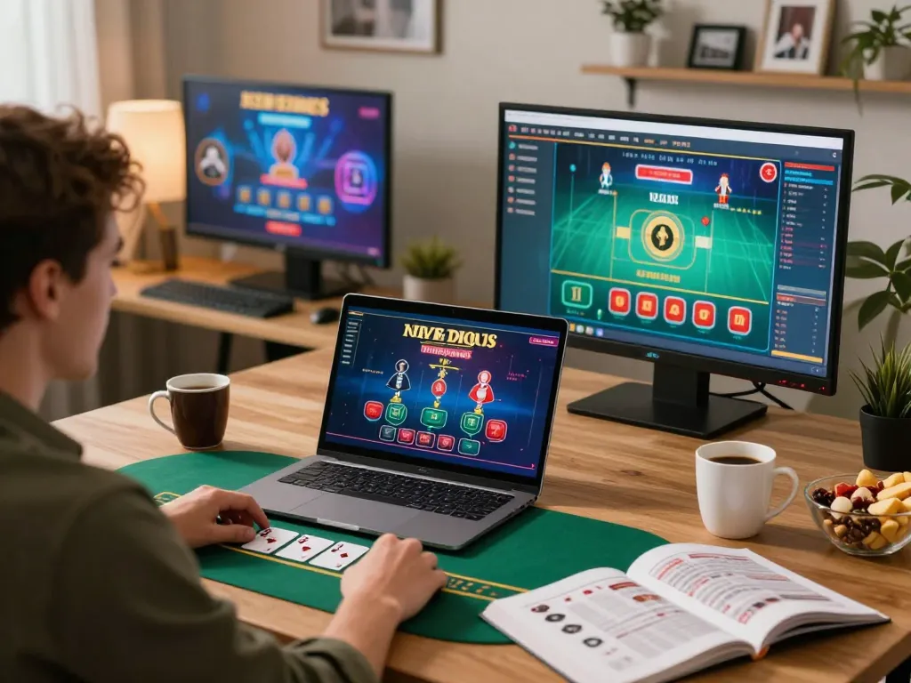 Player enjoying live dealer blackjack on tr88.com in a cozy home setting, showcasing strategic gaming.
