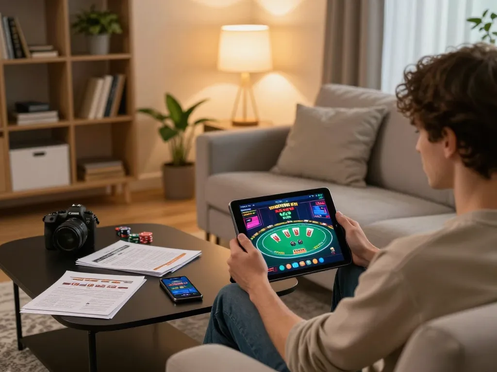 Sesi permainan online yang menarik di https://www.theshackok.com/ menampilkan pemain yang merencanakan strategi dengan tablet dan catatan.