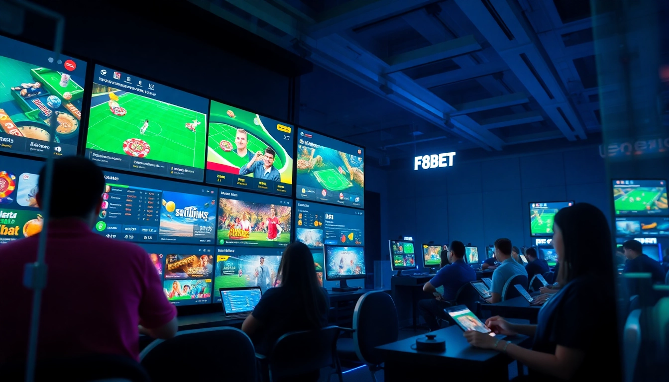 Engaging online gaming experience at f8bet.com with interactive screens and excited players.