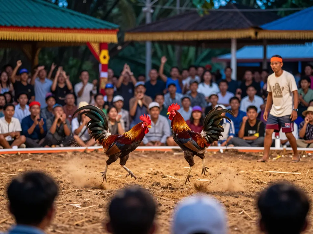 Watch a thrilling đá gà trực tiếp campuchia event showcasing fierce action between roosters in an exciting arena.