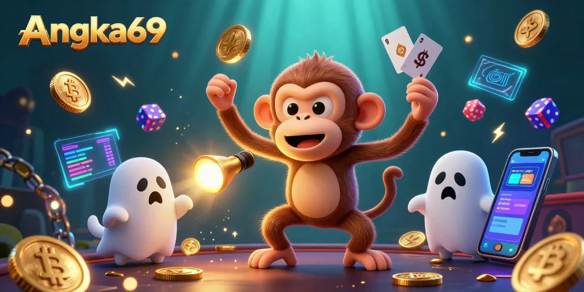 Experience gaming excitement with Angka69 in a vibrant haunted casino scene
