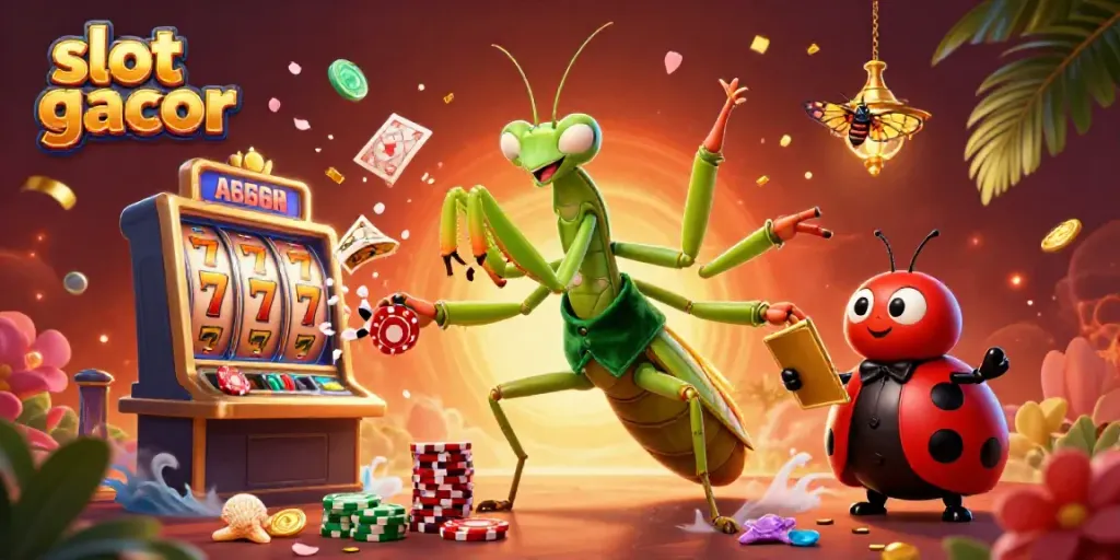 Spin lucky slots with the vibrant slot gacor characters and festive elements in this dynamic 3D illustration.