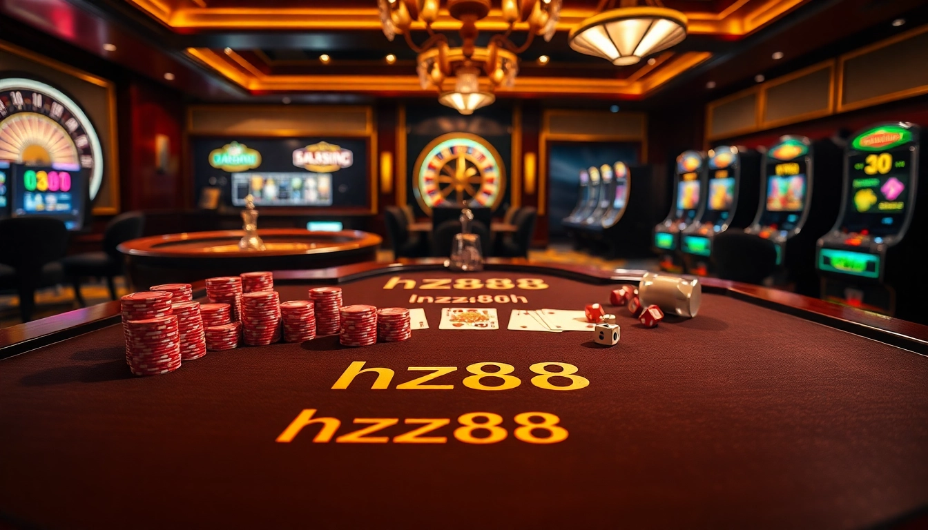 Engaging poker game featuring high-stakes betting with hz88.forum logo on casino table