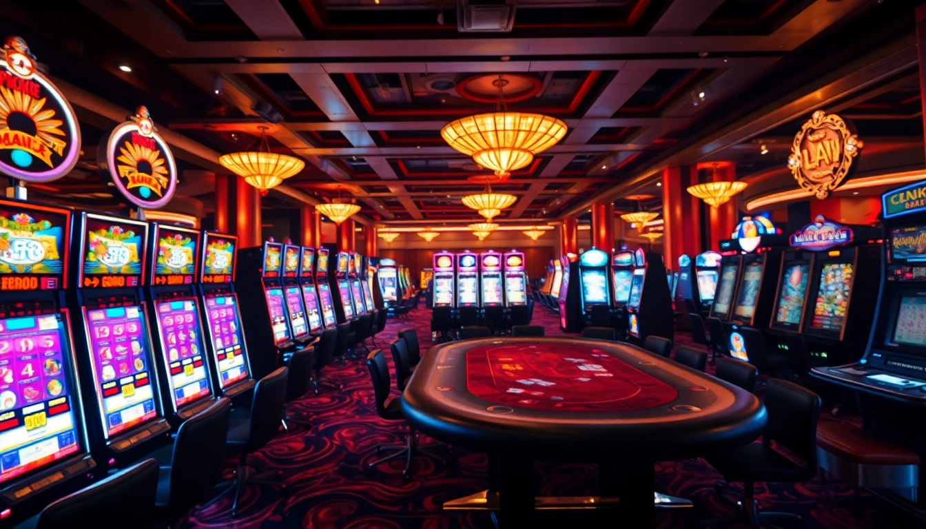 Engaging casino experience AT99 featuring vivid slot machines and poker tables.