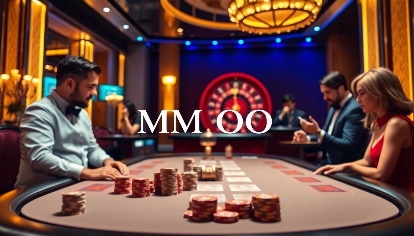 MM OO poker table with professional dealers and vibrant gambling atmosphere.