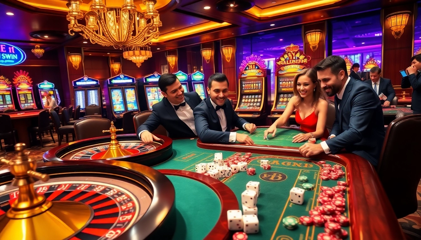 Exciting gambling scene at 78WIN casino showcasing vibrant slot machines and poker games.