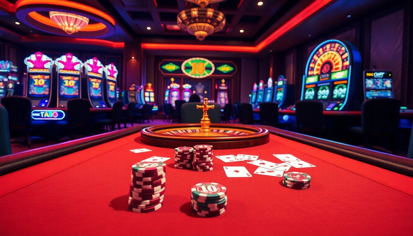Enjoying a thrilling moment at king garuda138 poker table surrounded by vibrant slot machines.