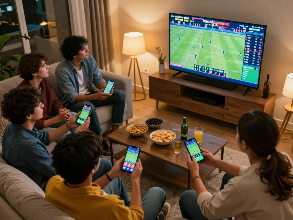 Friends placing bets on ho88 while enjoying a live sports event at home.