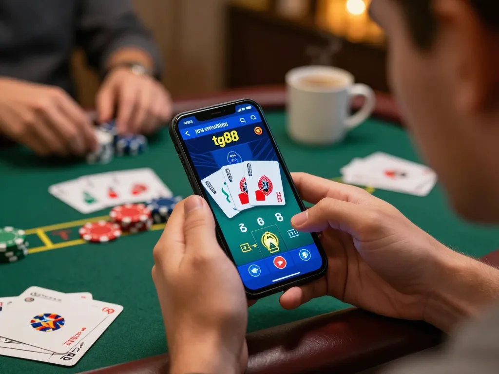 Player enjoying strategic gameplay on tg88 app, showing poker interface.