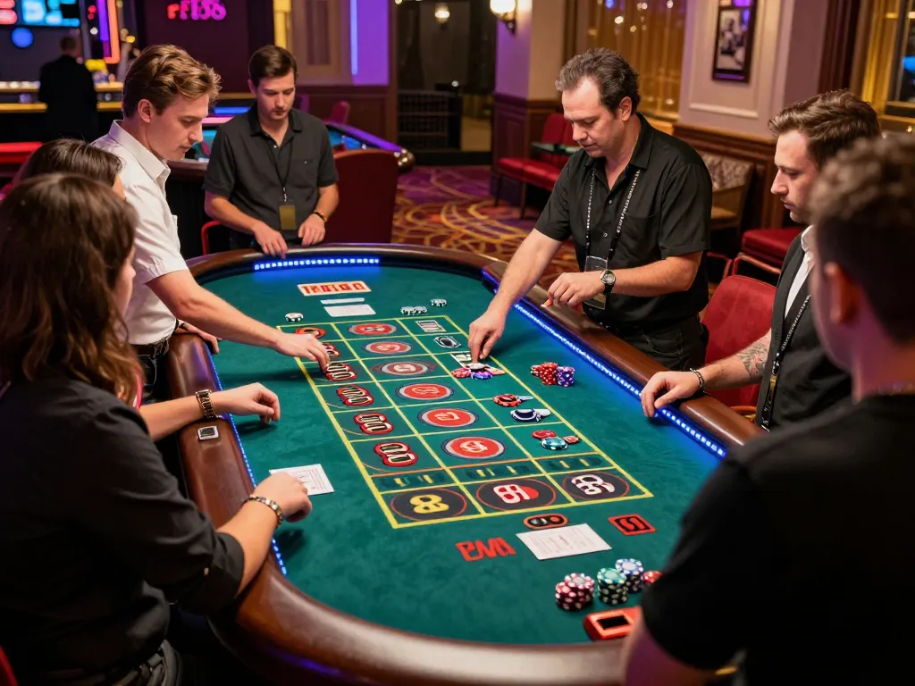 Experience the excitement of rr88 at a roulette table with eager players and a skilled dealer in action.
