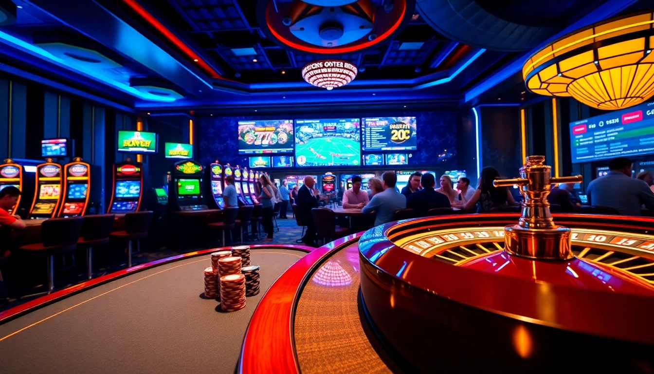 Experience the excitement of betting at jun88 con, featuring vibrant poker tables and flashing slot machines.
