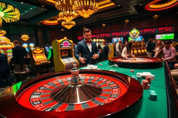 Players winning at MB66 casino with poker chips and roulette table in action.