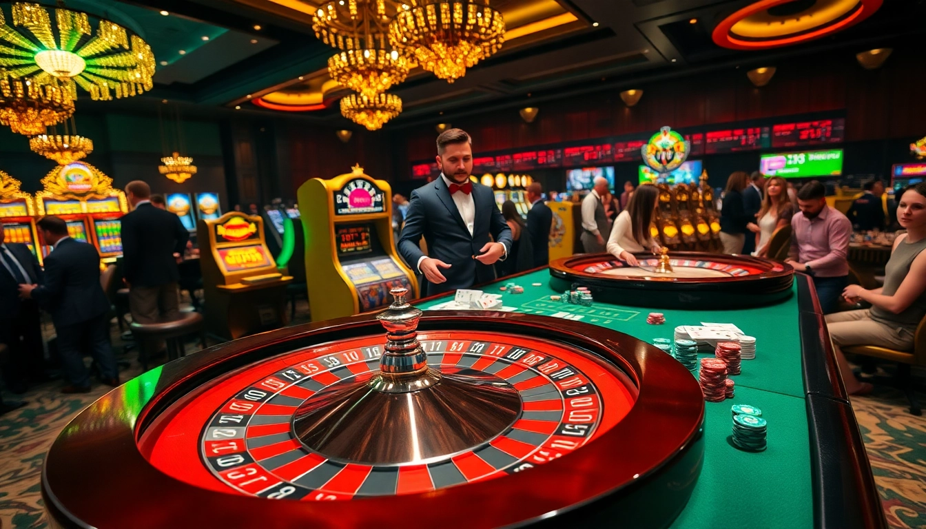 Players winning at MB66 casino with poker chips and roulette table in action.