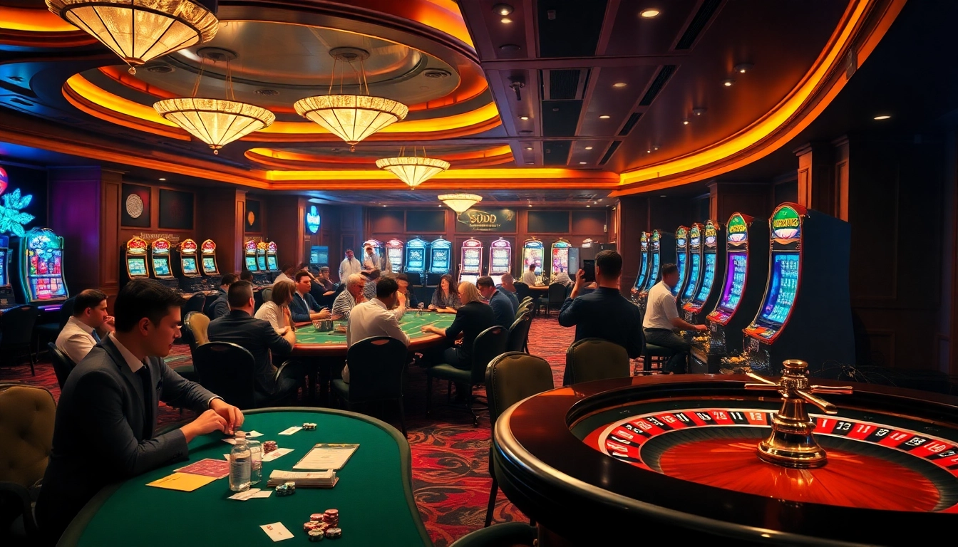 Players enjoying table games at SODO CASINO, showcasing the thrill of gambling and elegant atmosphere.