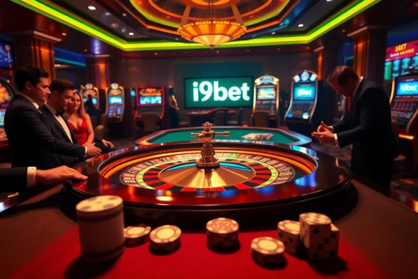 Experience the thrill of i9bet with players enjoying roulette in a luxurious casino setting.