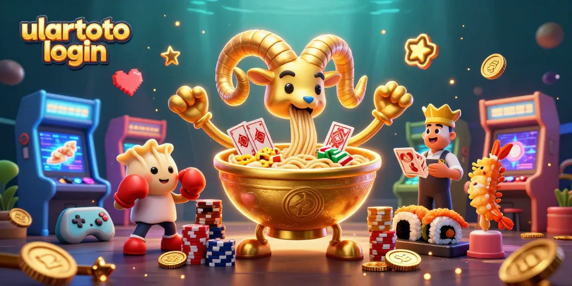 Ilustrasi 3D ulartoto login menampilkan karakter kasino dengan elemen permainan yang berkilauan.