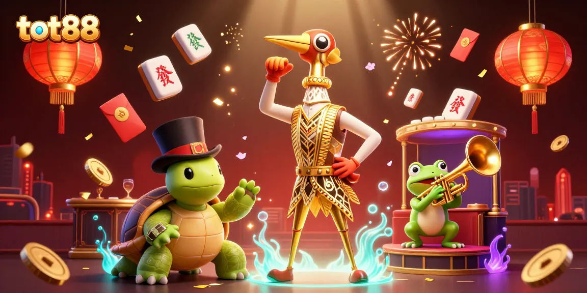 Experience the excitement of tot88 with vibrant casino-themed characters and elements in a dynamic 3D scene.