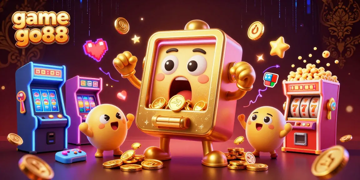 Spin and win big in game go88 with a gold slot machine celebrating its jackpot.