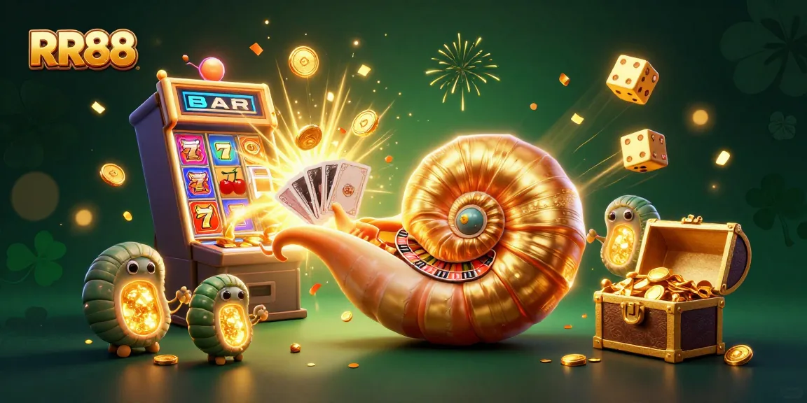 Experience the excitement of RR88 with a vibrant casino scene featuring classic games and stunning visuals.